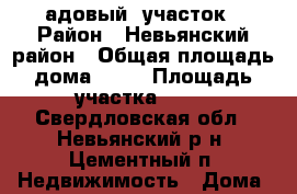 Cадовый  участок › Район ­ Невьянский район › Общая площадь дома ­ 20 › Площадь участка ­ 10 - Свердловская обл., Невьянский р-н, Цементный п. Недвижимость » Дома, коттеджи, дачи продажа   . Свердловская обл.